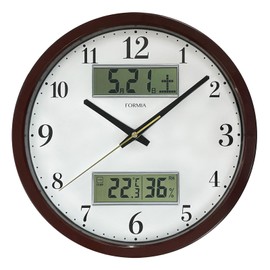 Formia (フォルミア) Wall Clock with Calendar, Date, Day of the Week, Temperature, Humidity Display, Continuous Second Hand, Silent, Analog, Diameter 29.0 cm, Brown HWC-028W-BR Hodogay Electronics Sales