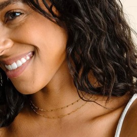 Relveo Dainty Shiny Layering Lip Choker Necklace for Women Simple Layered Necklace Gold Choker Necklace Jewelry Gift