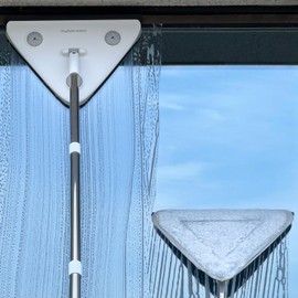 CTIME 78'' 3 in1 Professional Window Squeegee & Wall Mop : Window Cleaning Kit with 360° Rotating Triangular Head & Universal Cloth Slots (Includes 3 Reusable Pads)