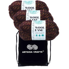 Lion Brand Wool Ease Thick & Quick Harvest 640-622 (3-Skeins - Same Dye Lot) #6 S Bulky Acrylic-Wool Yarn for Crocheting and Knitting with Project Bag
