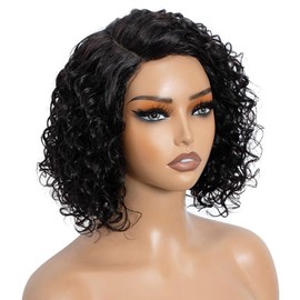 Joedir Bob Human Hair Wigs for Black Women Wear and Go Wig Water Wave Wig Afro Curly HD Lace C Parting Glueless 12 Inches 180% Density (NATURAL)