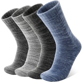 Anlisim Extra Thick Merino Wool Thermal Boot Hiking Socks Warm Winter Cozy Crew Comfy Full Cushioning Work Women Men Socks 4 Pairs(Black/Dark Grey/Blue/White,L)