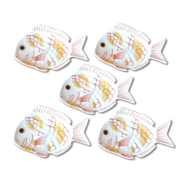 New Year's Tableware, Japanese Tableware, Small Plate, Sea Bream, Lucky Charm, Arita Ware, Celebration Sea Bream (White) Small Plate, Set of 5, Presentation Box Included