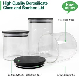 Urban Green Glass Jars with Airtight Black Lids, Food Storage Container with Airtight Lids, Glass Canisters Sets, Kitchen Food Storage Containers (6 Sets of 20oz)
