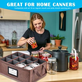 Geliwosy 16 oz Mason Jar Storage Containers - Sturdy Canning Jar Storage Boxes Organizer, Foldable Carrier Bag with Handles and Dividers, Holds 12 Pint Mason Jars, Home Canning Supplies (Pint)