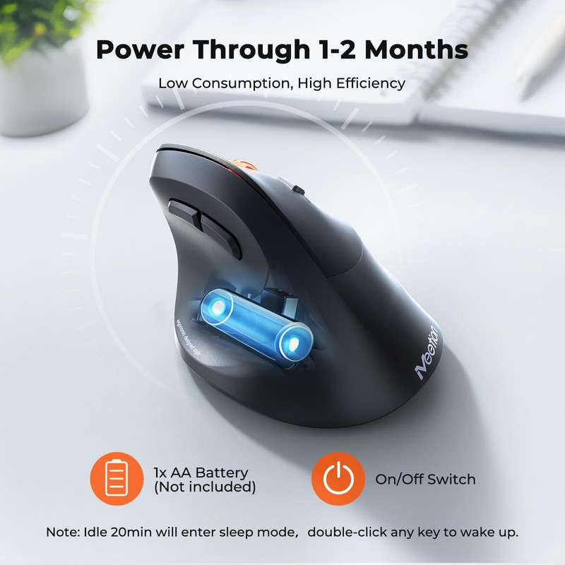 MEETION Ergonomic Mouse Wireless, Bluetooth Vertical Mouse with 3 Multi-Device