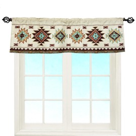 EZ.enjoy Southwest Tribal Navajo Aztec Fancy Abstract Geometric Ethnic Hipster Design Window Décor Curtain Valance Decorative Rod Pocket 52 X 16 Inches