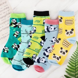 Jeasona 5 Pairs Panda Socks Women Cute Panda Gifts for Women Lovers Girls Mom Fun Funny Socks Animal Print Cotton Christmas Birthday Gifts Decor