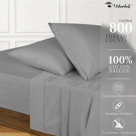 URBANHUT 800 Thread Count Egyptian Cotton Sheets King Size, Long Staple Soft & Breathable, 4 Pc Bed Sheet for King Size Bedding, Sateen Weave Luxury Hotel Bed Sheets Fits 16" Deep Pocket - Dark Grey