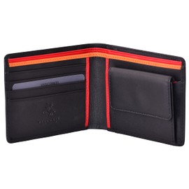 VISCONTI Men's Leather Wallet with RFID Protection, Genuine Leather Wallet, Large for Men with Coin Compartment, Wallet with Gift Box, Black/green, Classic