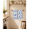 Blue Chinoiserie Fall Pumpkin Kitchen Towels 16x24 in,Set of 2