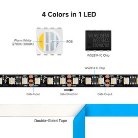 BTF-LIGHTING WS2814 RGBW 4-in-1 IC Addressable LED Strip 5050SMD RGB + Warm White 4-in-1 5M 84LEDs/m DC12V Black PCB IP30 Not Waterproof Dreamcolor for Indoor Decoration DIY Project (Strip Only)