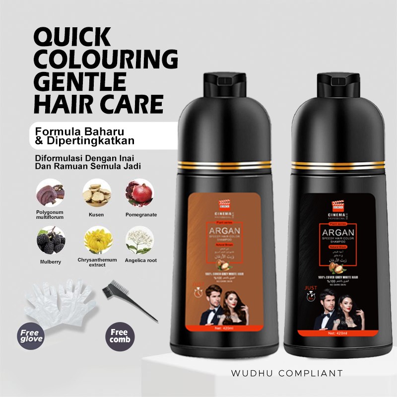 Brown Hair Shampoo 420ml With Argan Oil Instant Hair Dye