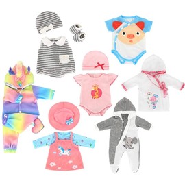 ebuddy 7 Sets Doll Clothes Accessories for 43cm 17 inch Baby Dolls include Cartoon Style Rompers, Dress, Night-gown and Hat (No Doll)