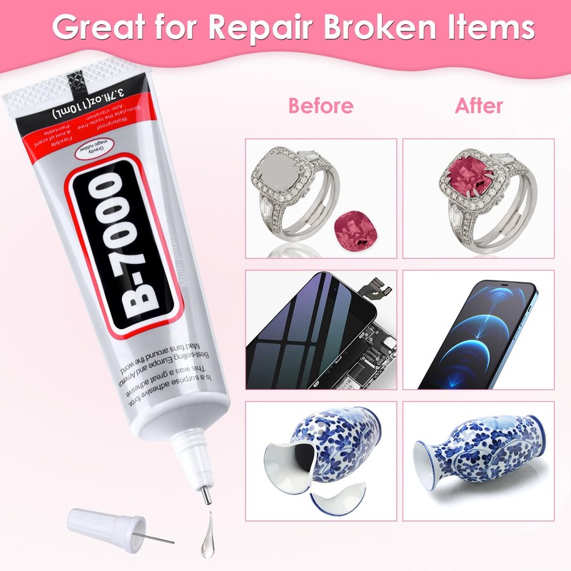 B-7000 Rhinestones Craft Glue, 110ML Clear Adhesive with Precision Tips