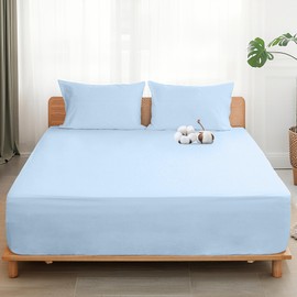 Sylvanora 100% Egyptian Cotton Fitted Sheet - 40cm Deep Pocket with Elastic Corner Straps - Breathable & Comfortable Super King Bed Sheet (183x200cm) - Luxury Hotel Quality (Light Blue, Super King)