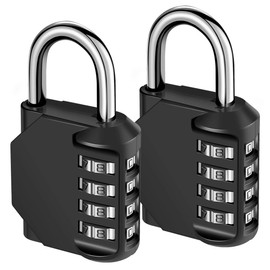 KeeKit 4 Digit Combination Lock, Set Your Own Combination Padlock, Waterproof Gate Lock for School, Employee, Gym & Sports Locker, Case, Toolbox, Fence - Metal & Plated Steel, 2 Pack - Black