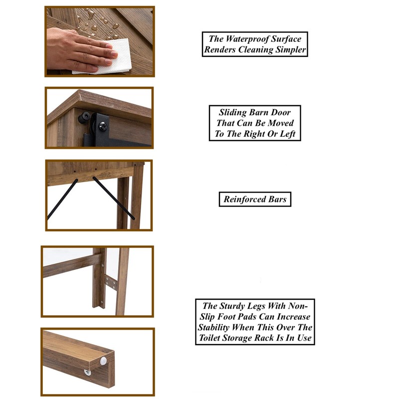 Rustic Brown Over The Toilet Bathroom Storage Cabinet with Sliding