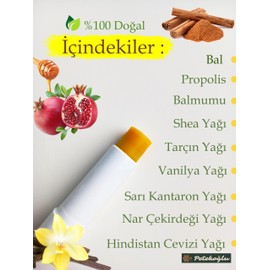 Petekoğlu (2 Adet) Dudak Kremi Propolis Bal Tarçın Sarı Kantaron Vanilya Shea Hindistan Cevizi Nar Çekirdeği Nemlendirici, Koruyucu Onarıcı