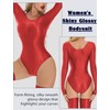 AUBIG Womens Shiny Oil Glossy Long Sleeve Leotard Stretchy Metallic