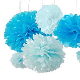 Life Glow 12Pcs Pom Poms of 10" 12" 14" Multi-Colors Tissue Paper Craft Pom Poms Kit Tissue Paper Flowers Wedding Decorations for Wedding, Birthday, Baby Shower, Nursery Decor-Blue