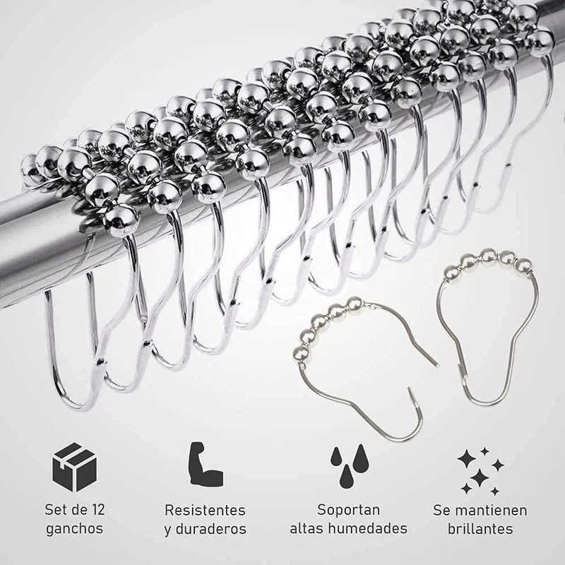 Mebix TRD Cortina de Baño 200x200cm Impermeable, Antimoho con 12