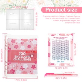 SRJQXH Budgetplaner A5, 6-Loch-Loseblatt-Notizblock Geld Sparen Challenge, PVC Budget Planner, mit Stift und 100 Vornummerierten Hüllen für 100-Tage-Aufbewahrungs-Challenge