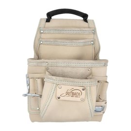 OX Tools 10 Pocket White Leather Tool Pouch - Leather Carpenter Tool Pouch with Hammer Holster and Square Pocket - Double Stitch Tool Belt Pouches for Leather Tool Belt Leather Tool Bag - OX-P266810