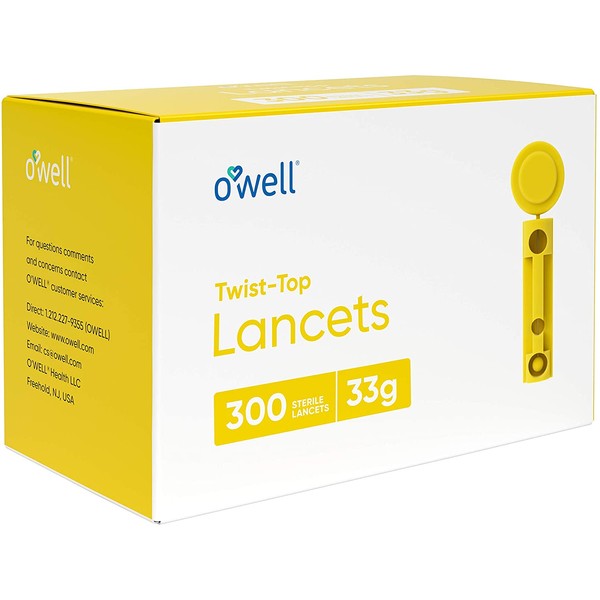 O’Well Twist Top Lancets 33 Gauge, 300 Count | Ultra Thin Needle Lancets for Blood Glucose & Keto Testing | Box of 300 Sterile Lancets