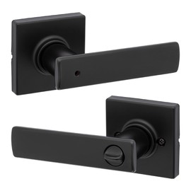 Kwikset Breton Interior Privacy Door Handle with Lock, Door Lever For Bathroom and Bedroom, Matte Black Reversible Keyless Turn Lock, with Microban Protection