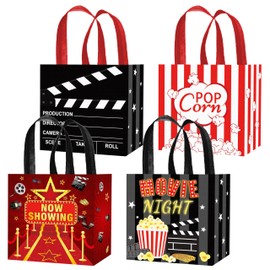C L cooper life 12pcs Movie Night Party Gift Treat Bags with Handles Movie Night Grocery Shopping Bag Movie Theater Theme Non-Woven Bags for Movie Birthday Party Now Showing Party Supplies