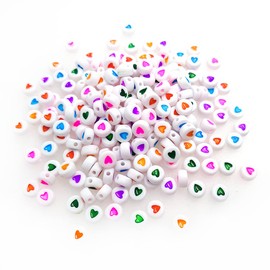 200 Pieces 4x7mm Colorful Round Heart Pattern Beads Mixed Plastic Shape Loose DIY Beads for Jewelry Making Bracelets Necklaces Key Chains (Colorful on White)