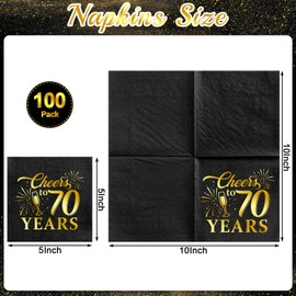NatNarr 100 Pcs 70th Birthday Napkins, 3-Ply Disposable Cheers to 70 Years Cocktail Napkins 70th Birthday Decorations Black and Gold Anniversary Beverages Napkins for Wedding Anniversary Birthday