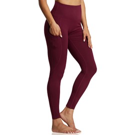 ZUTY 7/8 Workout Leggings for Women High Waisted Leggings with Pockets Squat Proof Yoga Ankle Leggings Plus Size 25" X Side Line Burgundy M