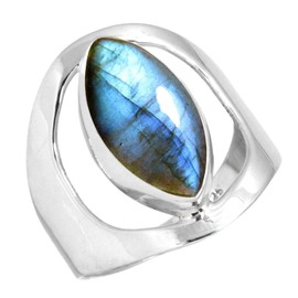 Jeweloporium Gray Natural Labradorite 925 Silver Ring for Women Stone Cocktail Silver Ring Size L Mothers' Day Gift Victorian Jewelry