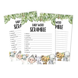 Inkdotpot Set of 50 Baby ShoweráWord ScrambleáGame Cards Safari Jungle Animals Party Supplies Fun Baby Shower Game Favors
