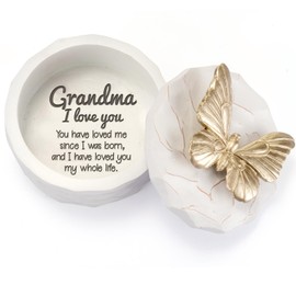 Grandma Small Butterfly Keepsake Box, Great Grandma Birthday Gifts - Mothers Day Gifts for Nana from Grandkids, Butterfly Gifts for Women - Hand-Painted Grandmother Resin Jewelry Trinket Box