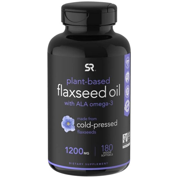 Vegan Flaxseed Oil (1200mg) Herbal Supplement with Plant-Based ALA Omega 3 ~ Vegan Certified & Non-GMO Project Verified ~ Gluten, Soy & Carrageenan Free (180 Veggie softgels)