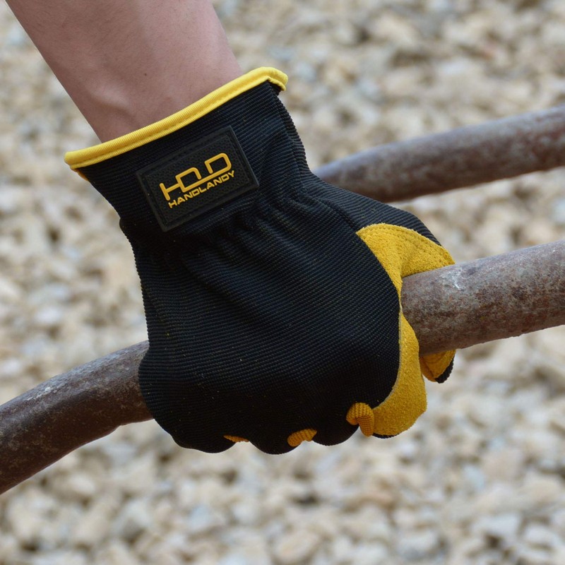HANDLANDY Men Leather Gardening Gloves, Utility Work Gloves for Garden