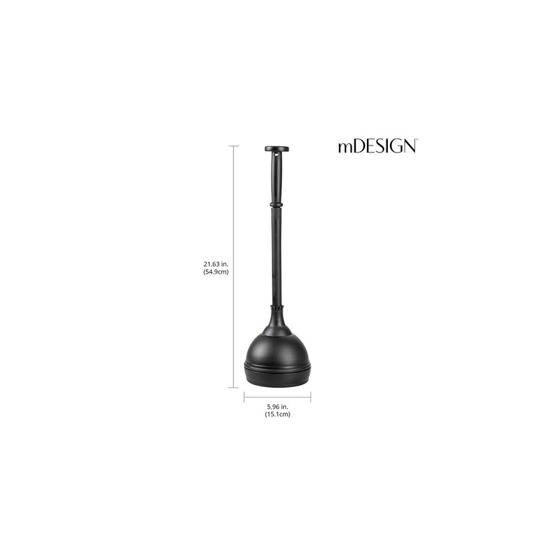 mDesign Plastic Toilet Plunger with Lift & Lock Cover Set,