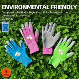 Vgo... 3 Pairs of Children's Gardening Gloves Utility Children's Gardening Gloves Toddler Latex Coating for Boys and Girls (RB6013-KID)