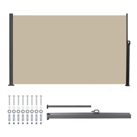 Retractable Side Awning Privacy Screen - 138” x 71” Outdoor Pull-Out Patio Divider, UV & Water-Resistant Sun Shade Canopy with Aluminum Frame for Balcony, Garden, Courtyard (Beige)