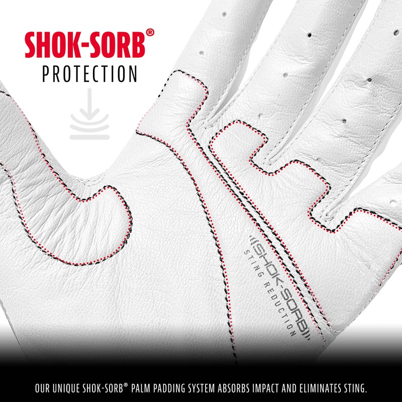 Franklin Sports 20965F2 Shok-Sorb X Batting Gloves, White/White, Adult Medium