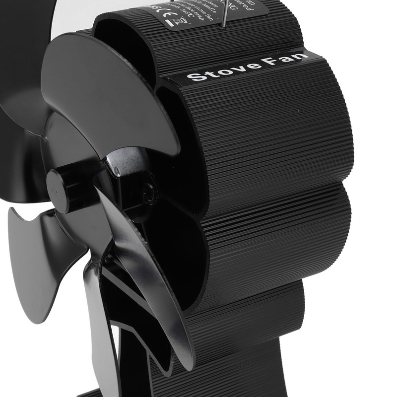 Black 6 Blade Heat Powered Stove Fan Thermodynamically Driven Fireplace