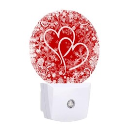 Chrobak Round LED Night Light,Valentine Red White Hearts Snowflakes Flowers LED Night Light Plug into Wall with Dusk to Dawn Light Sensor White Energy Efficient Nightlight for Bedroom Hallway Kitchen