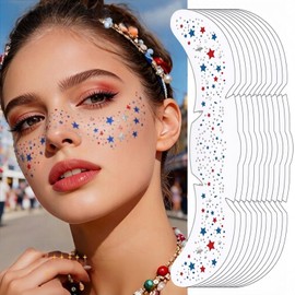 4th of July Glitter Freckle Tattoos 10Pcs Red White and Blue Star Face Tattoos Waterproof Patriotic Face Stickers for Memorial Day USA 250 Independence Day Party Supplies