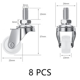 8 PCS Swivel Stem Casters,M8 White 25mm(1 inch) Castor Wheels