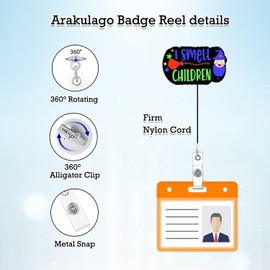 Arakulago Funny Pediatric Badge Reel Retractable Peds Nurse Nursing NICU Labor and Delivery Badge Holder with ID Clip Accessories RN CNA Glitter Acrylic Name Badge Clip Medical Assistant LPN ID Card