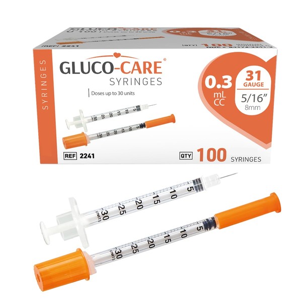 GLUCO-CARE GLUCO-CARE 0.3 ml/cc Syringes 31G x 5/16 (8mm), Orange