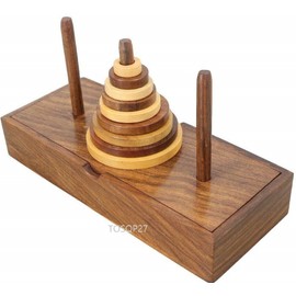 TOSQP27 Tower of Hanoi 9 Ring Puzzle Game Wooden Best Unique Gift Brainteaser Toys